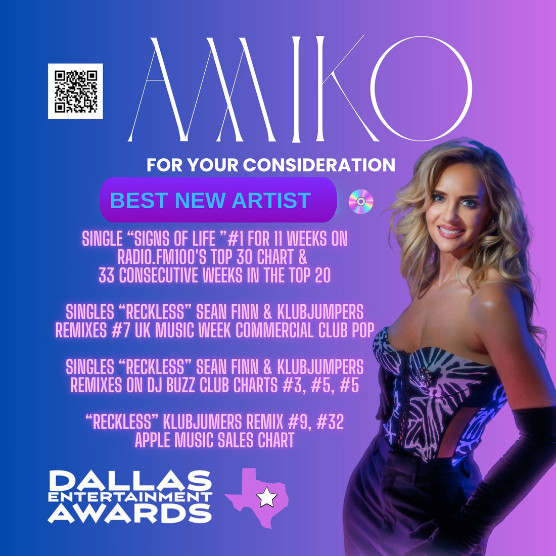 NOMINATE AMIKO FOR BEST NEW ARTIST FOR THE DALLAS ENTERTAINMENT AWARDS