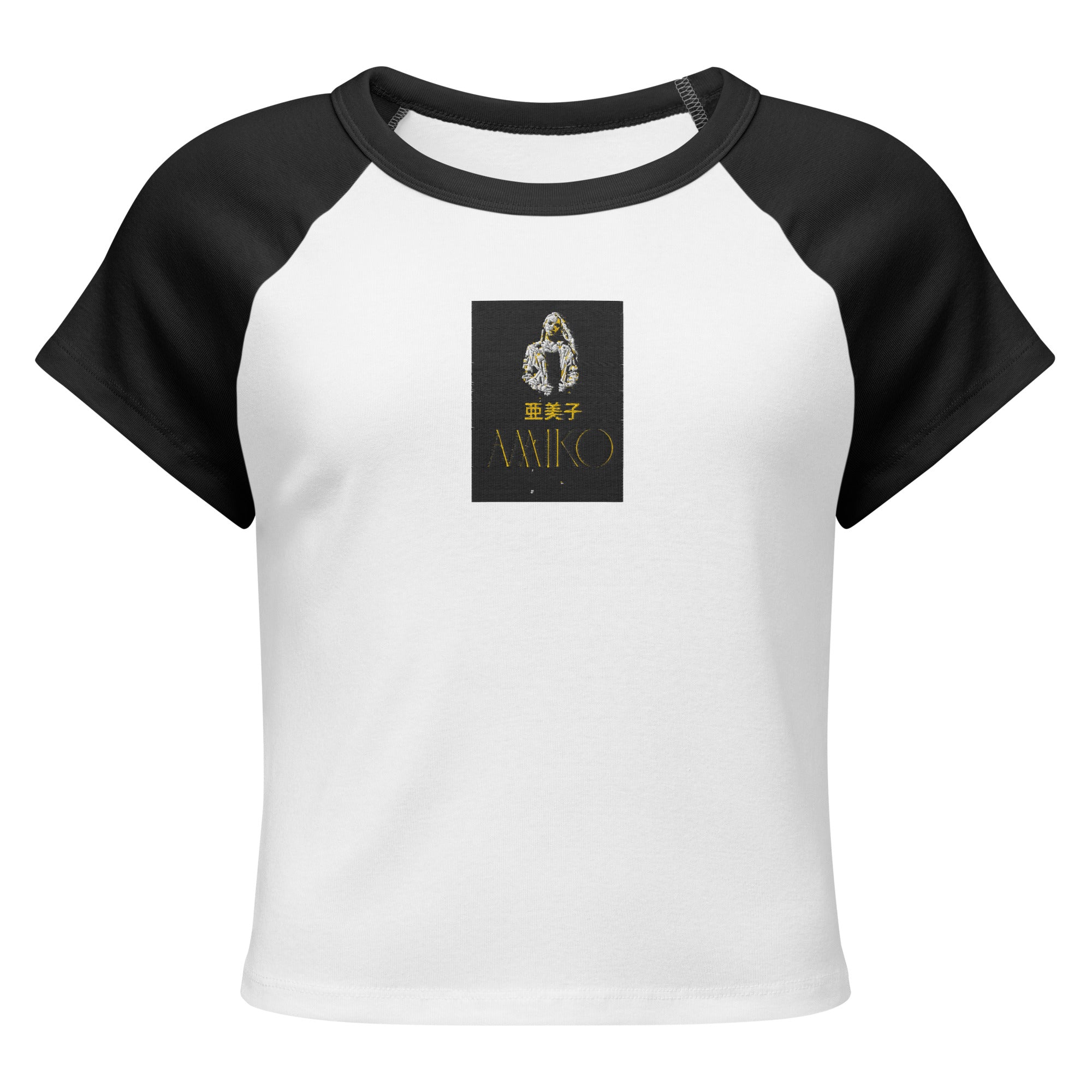womens-micro-rib-raglan-baby-tee-white-black-front-699404b9cfce7 Product mockup