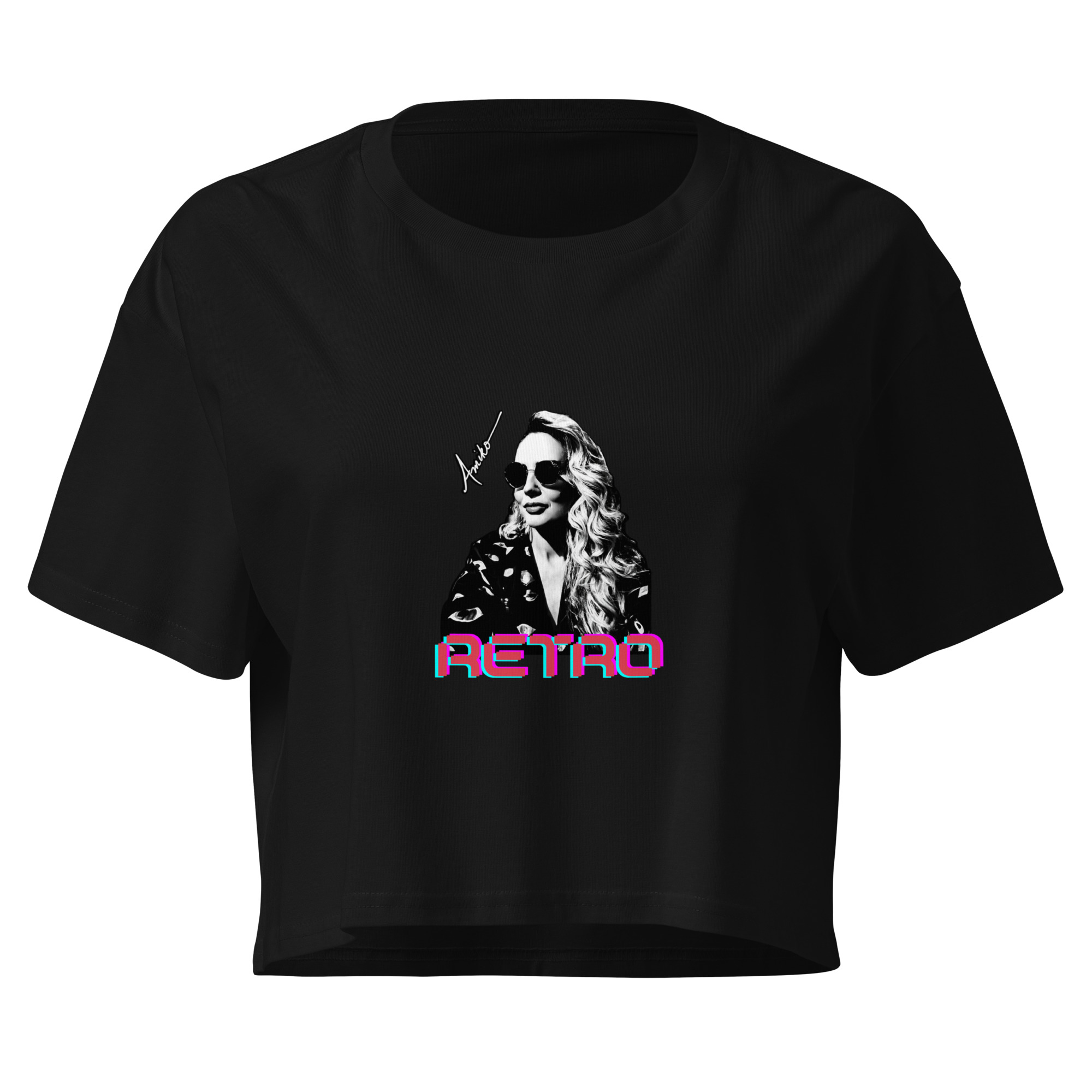 womens-crop-top-black-front-6a7db6c9b1272.jpg Amiko Self Portrait Retro Crop T-Shirt - Image 1