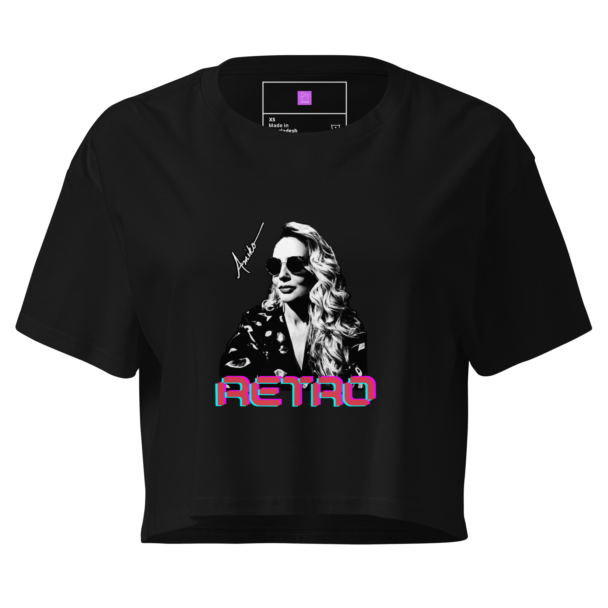 womens-crop-top-black-front-6a81c61156a85.jpg Amiko's Self-Portrait Retro Crop Top - Image 1