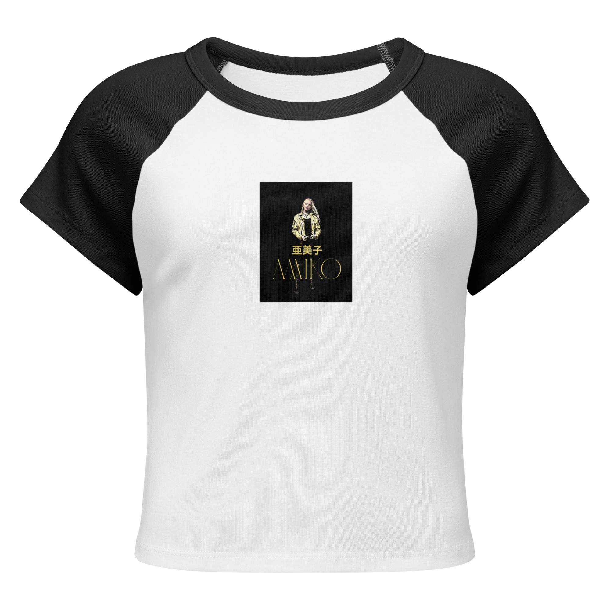 womens-micro-rib-raglan-baby-tee-white-black-front-6a77c03eb10be.jpg Amiko Japan Origins Story "Cyberpunk Anime" Style Crop T - Image 1
