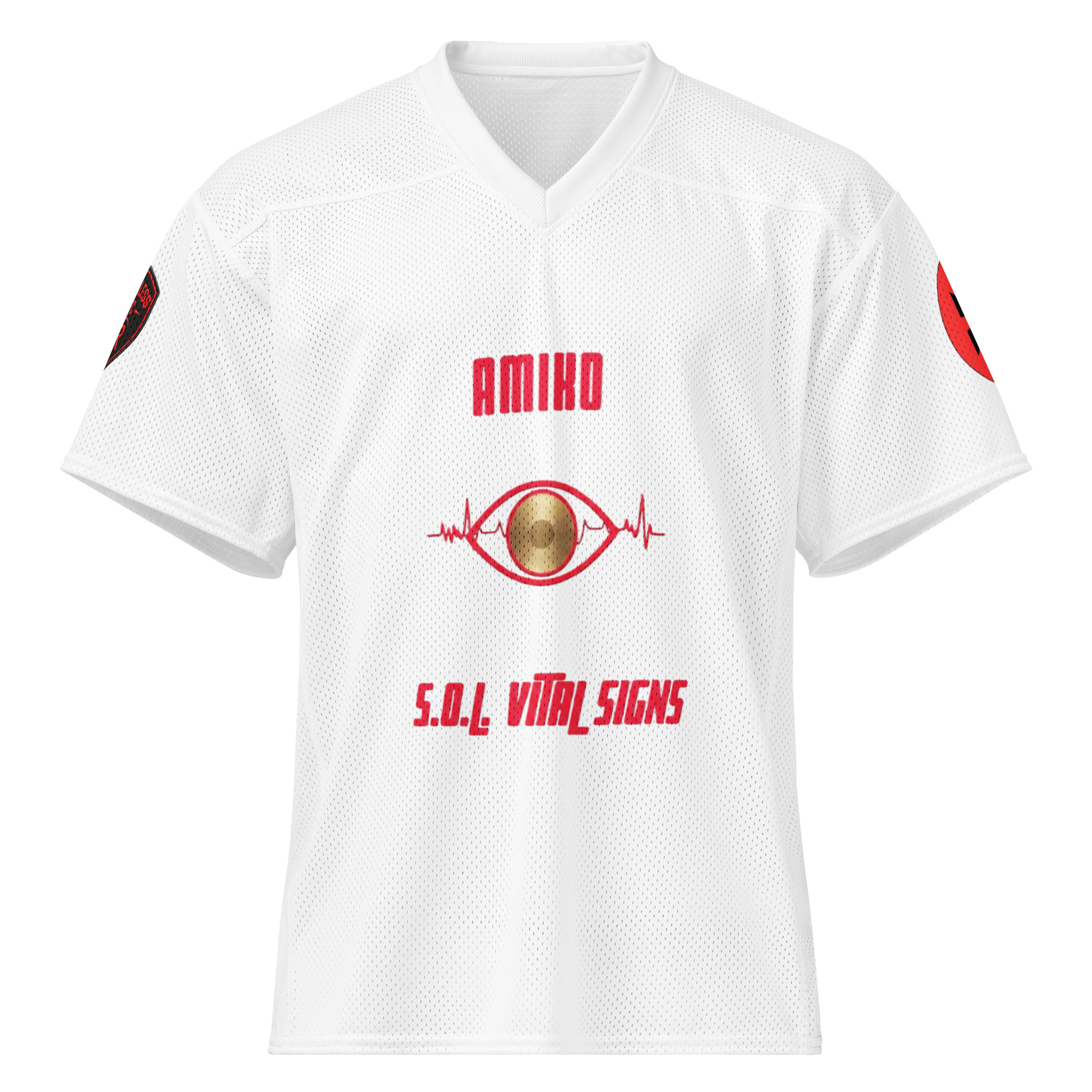 all-over-print-american-football-jersey-white-front-6ae2d40a10568.jpg Amiko S.O.L.//Vital Signs Football Streetwear Jersey - Image 1